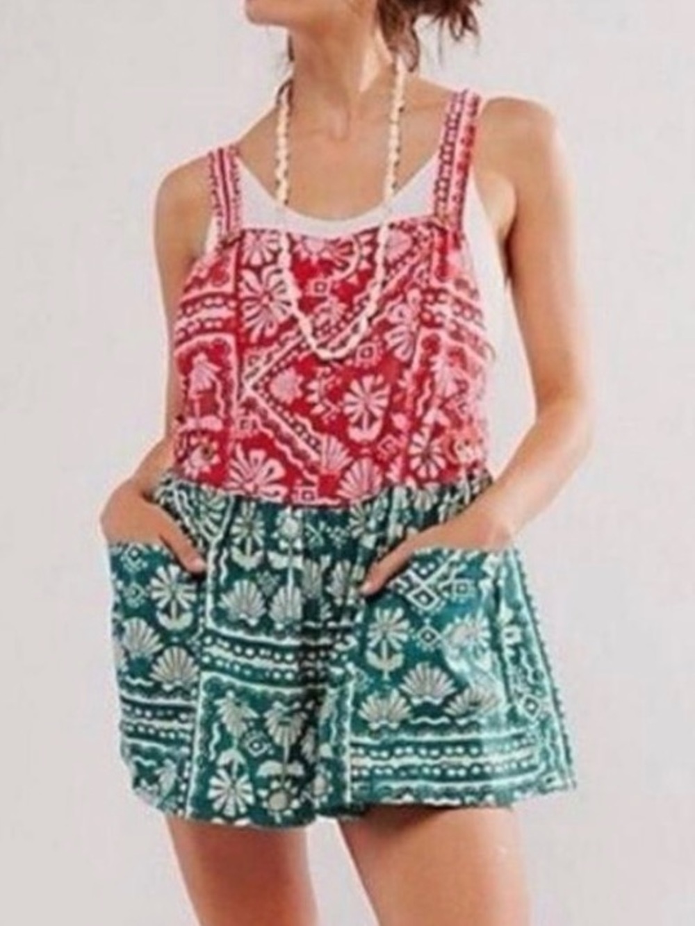 FREE PEOPLE Two-Tone Print Romper in S